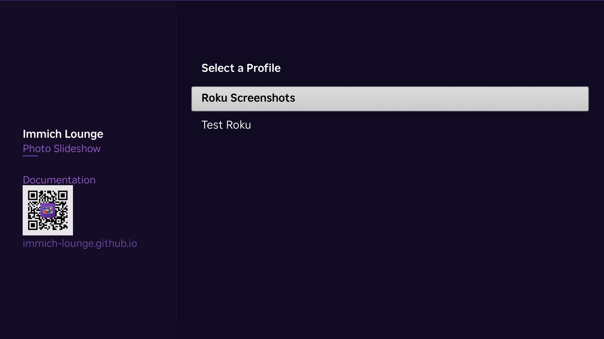 Immich Lounge profile selection screen