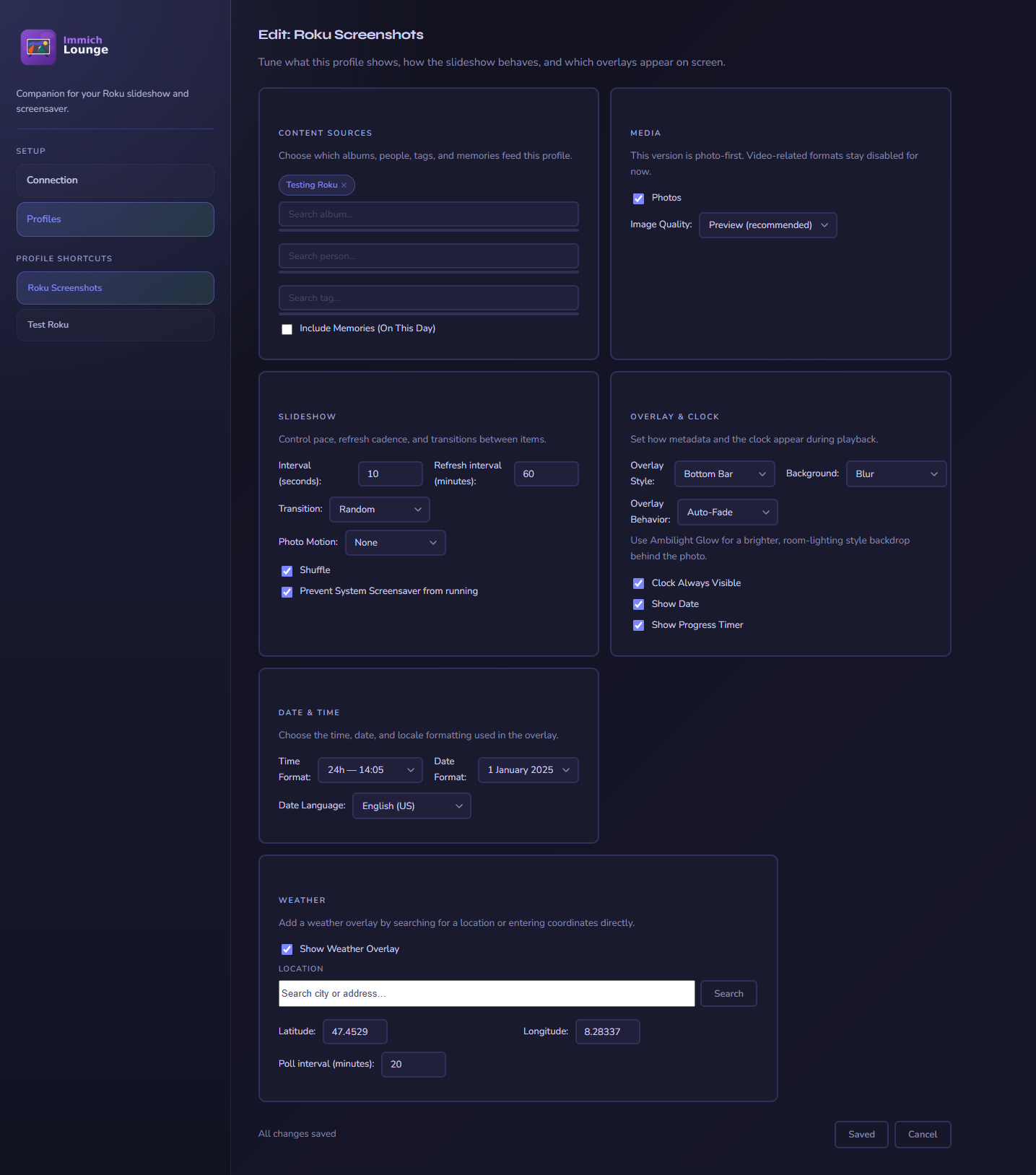 Immich Lounge companion profile editor
